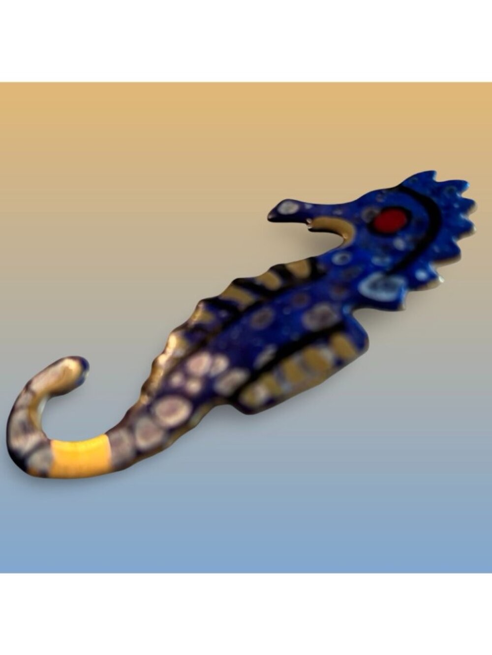 West Germany Seahorse Figurine Ornament With Blue Gold Finish Statement Vintage - Picture 3 of 9